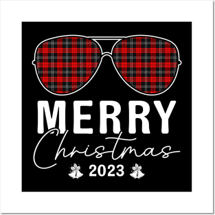 Sunglass Plaid Merry Christmas 2023 For Family Matching Posters and Art